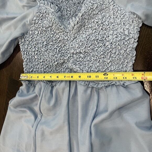 JessaKae Dress Women’s 1X Love Spell Blue Midi Smocked 3/4 Balloon Sleeve - Picture 9 of 10